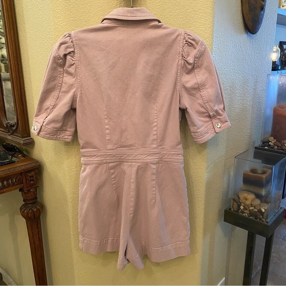 7 FOR ALL MANKIND Women Lilac Pleated Short Sleeve Denim Romper Size XS - Picture 5 of 9